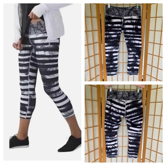 Lululemon Wonder Under Shady Palms Cropped Legging Black/White SZ 6 - Picture 1 of 12